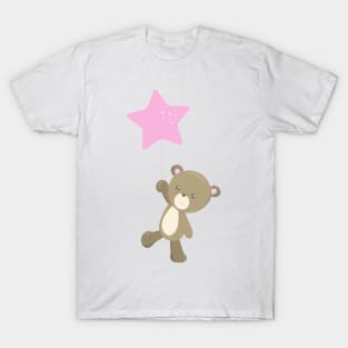 Cute Bear, Little Bear, Bear With Balloon, Star T-Shirt